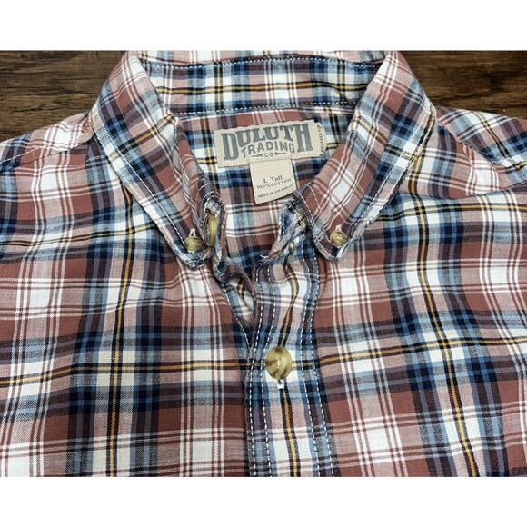 Duluth Trading Flannel Burnt Orange/White Mens Button-Down Shirt Size Large Tall - Picture 2 of 3